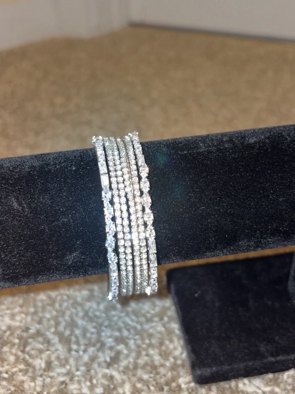 Sparkling Silver Multi-Row Crystal Stretch Bracelet - Picture 1 of 7